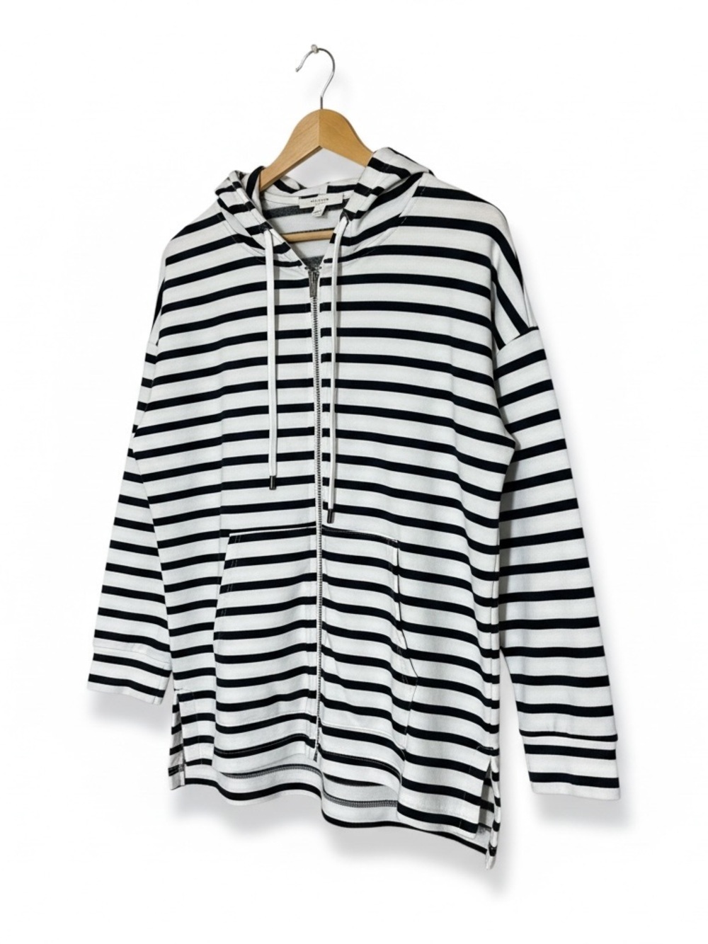 Cable & Gauge White and Navy Striped Studio Full Zip Hoodie Size Small New NWT